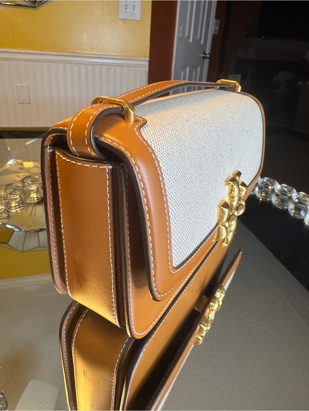Eleanor Small Leather Straw Convertible Shoulder Bag - Picture 4 of 13